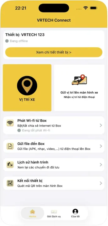 Màn hình Home sau khi kết nối Box trong VRTECH Connect