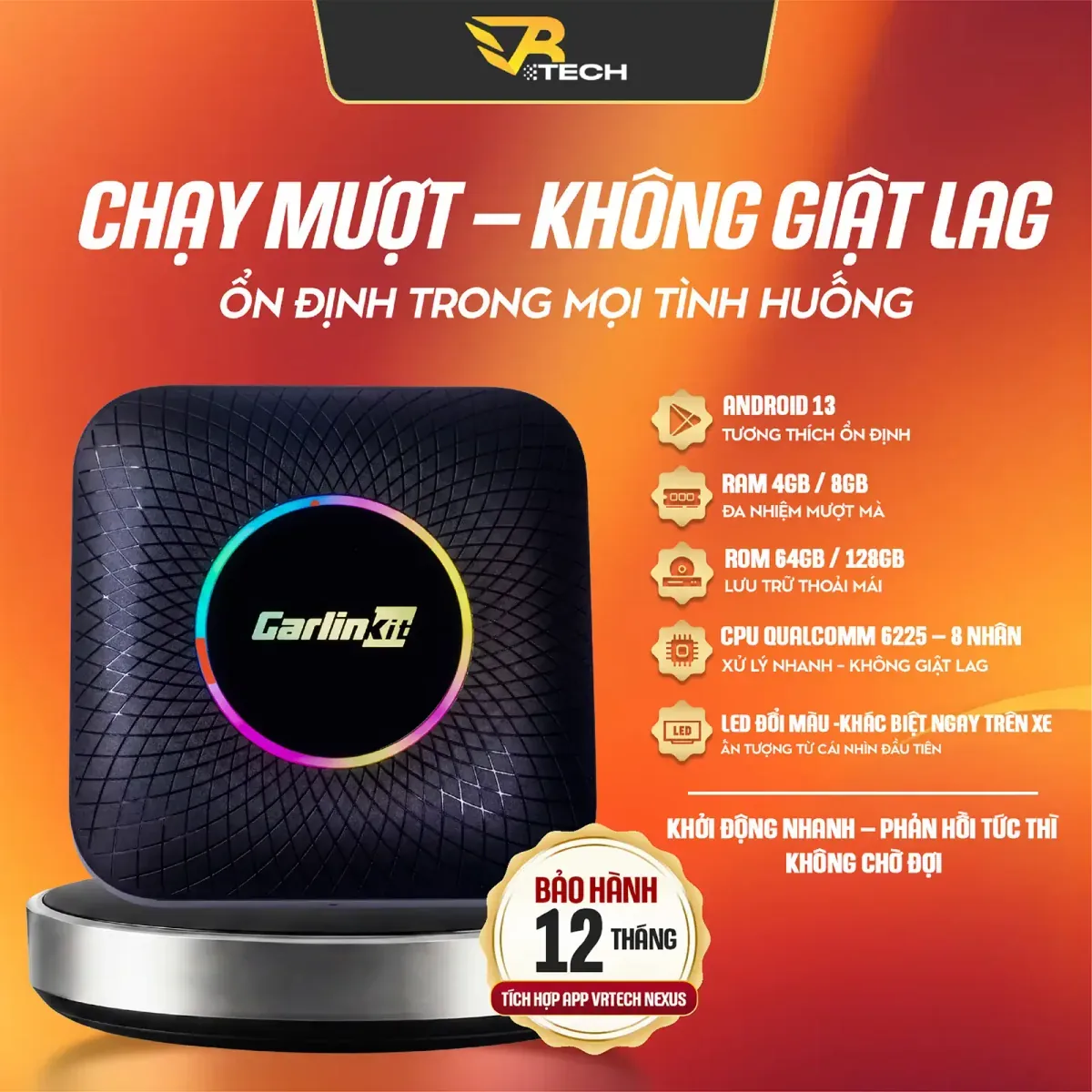 Carlinkit AMBIENT V2 by VRTECH Android Box ô tô LED đổi màu