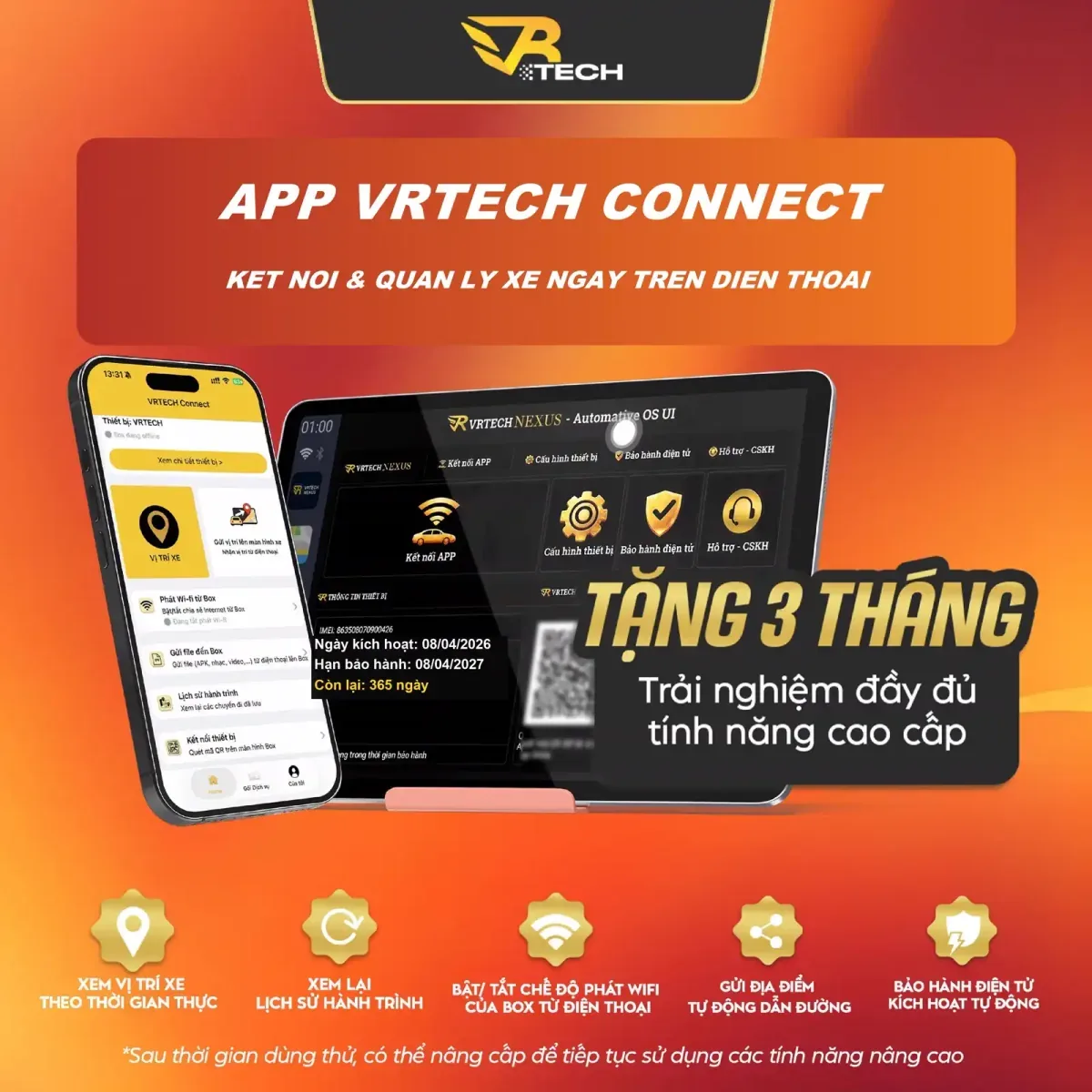 App VRTECH Connect Nexus hỗ trợ quản lý và bảo hành điện tử cho Carlinkit AMBIENT V2