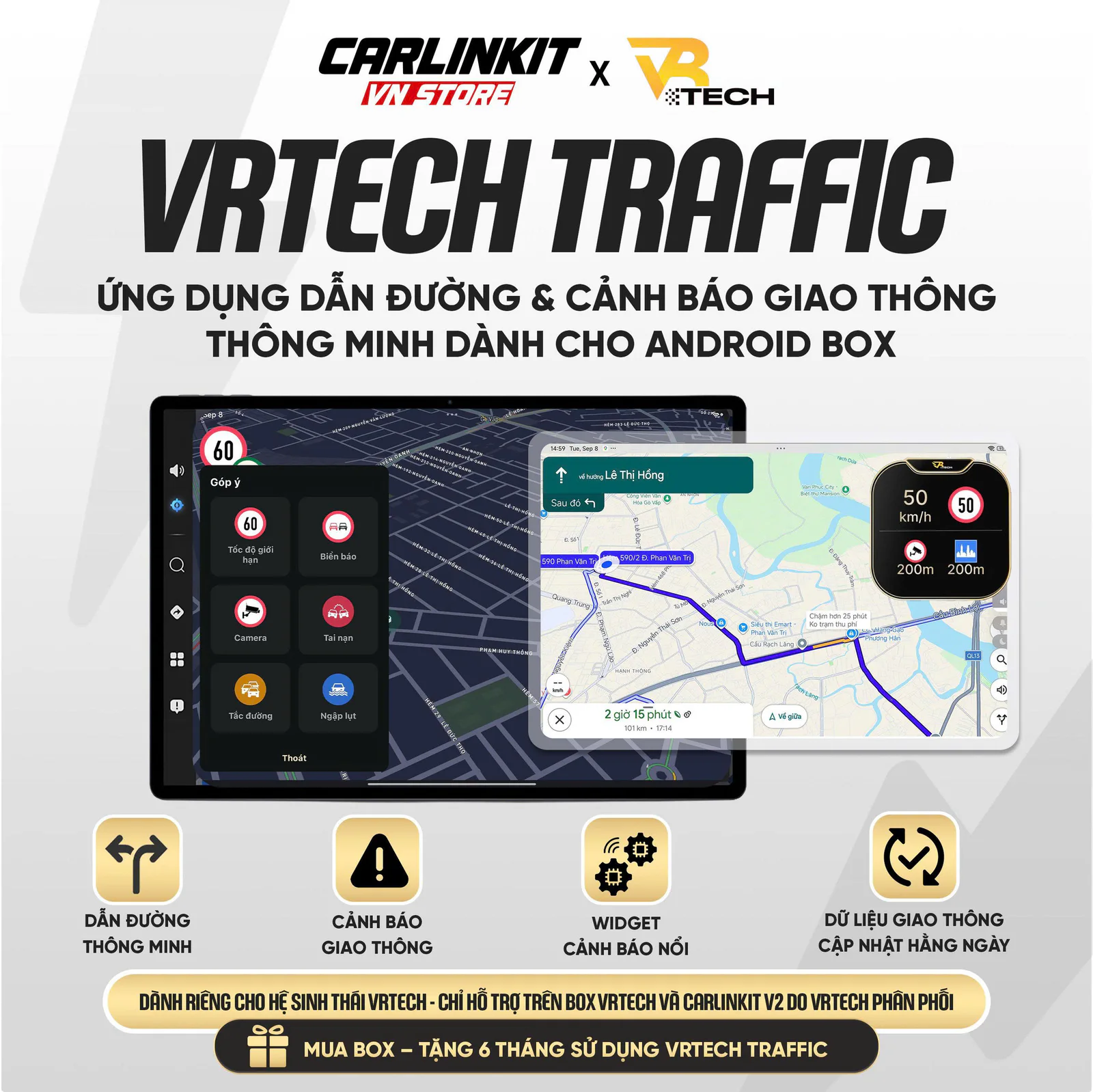 Mua Android Box Carlinkit V2 do VRTECH phân phối được tặng 6 tháng sử dụng VRTECH Traffic